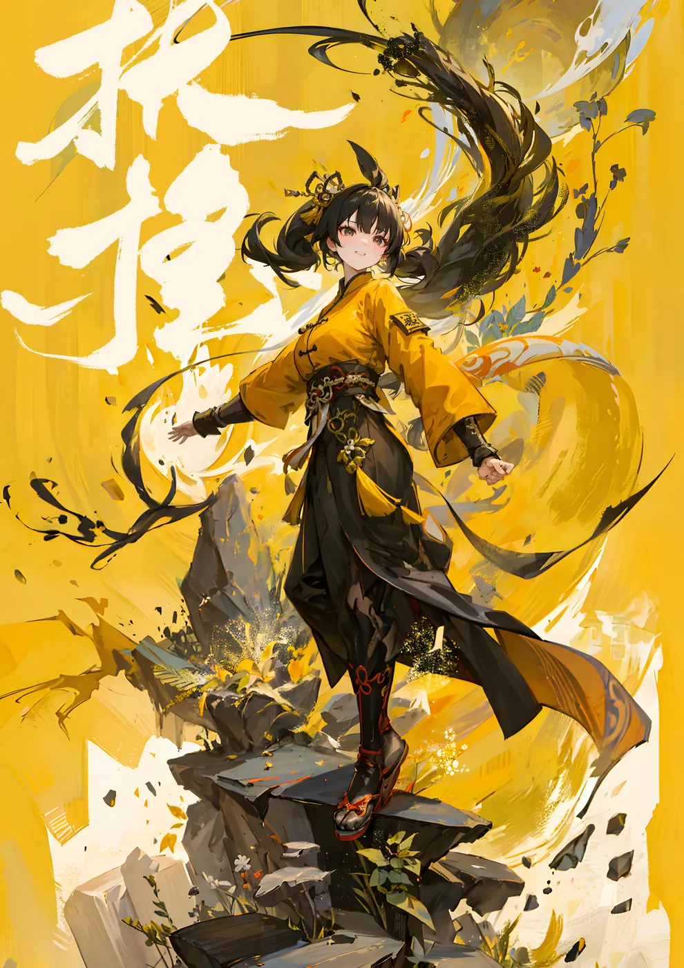 A yellow earth-inspired anime ninja design with a bright, energetic visual identity